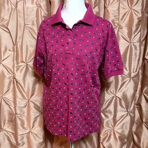 Magenta Pink Purple Floral Print Polo Shirt Whimsy Dopamine Dressing 80s Whimsy